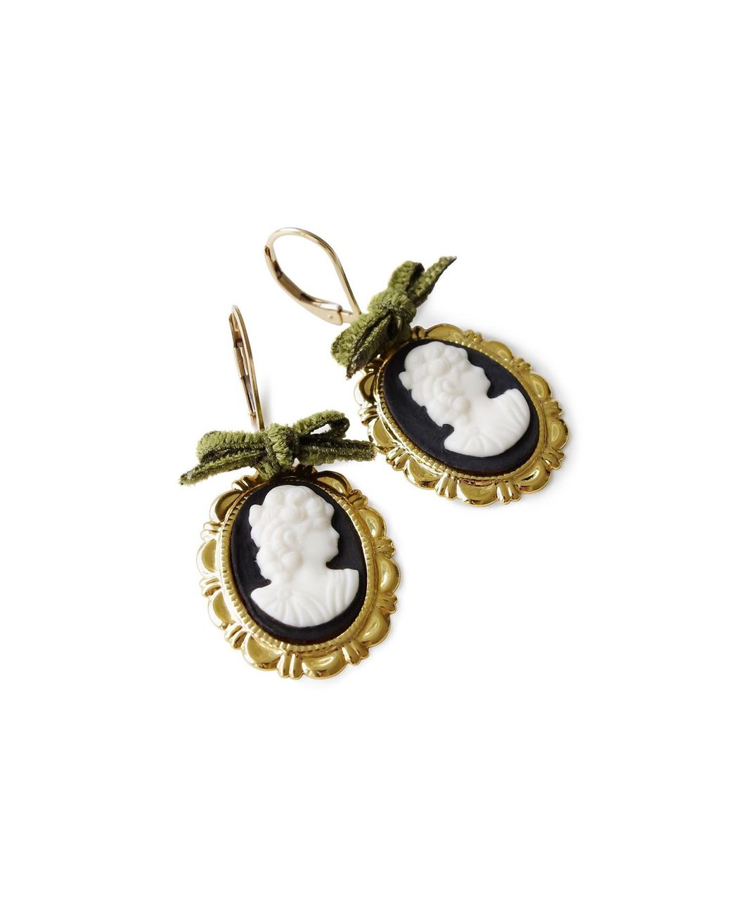 POPORCELAIN Metallic Dark Romance Goddess Oval Porcelain Cameo Earrings