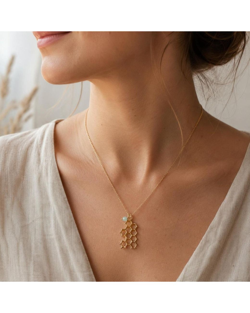 Mother Nature Jewelry Metallic Honeycomb Pendant, Handmade Nature Necklace