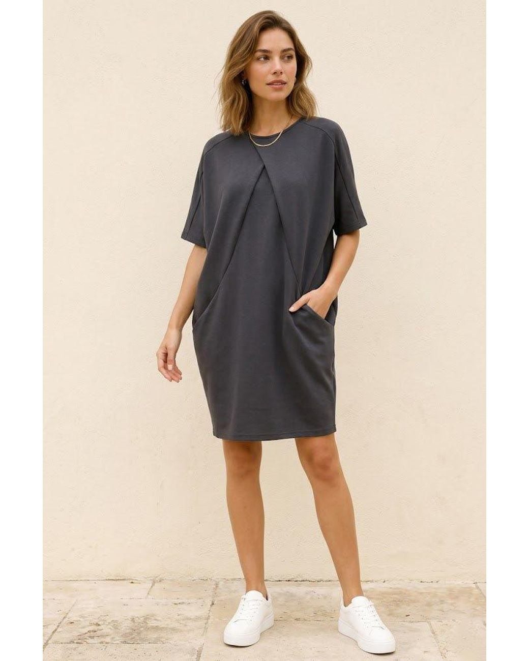 Conquista Gray Architectural Pocket Cocoon Dress