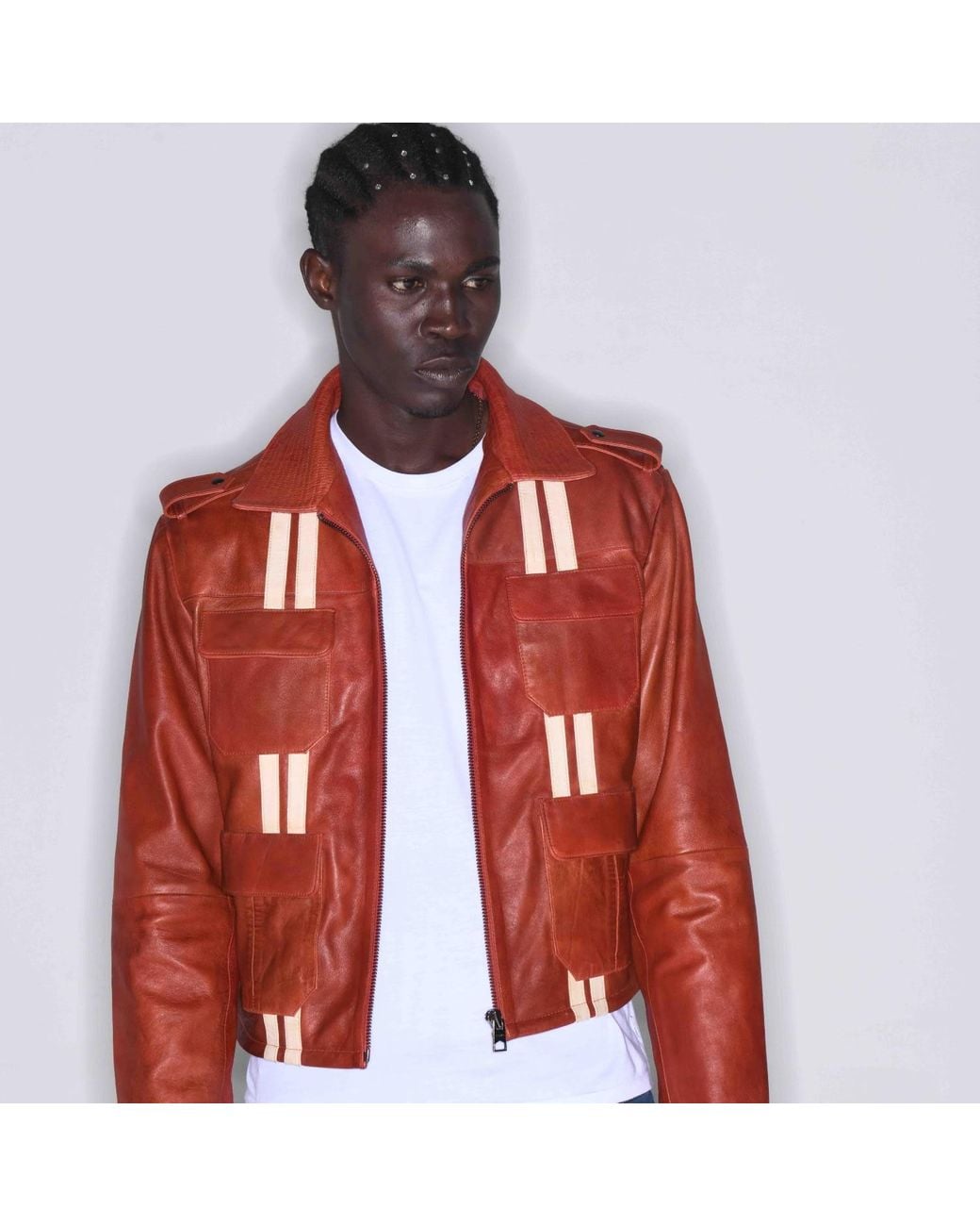 Zasta Studio Brown Brick Classic Multipocket Leather Jacket for men