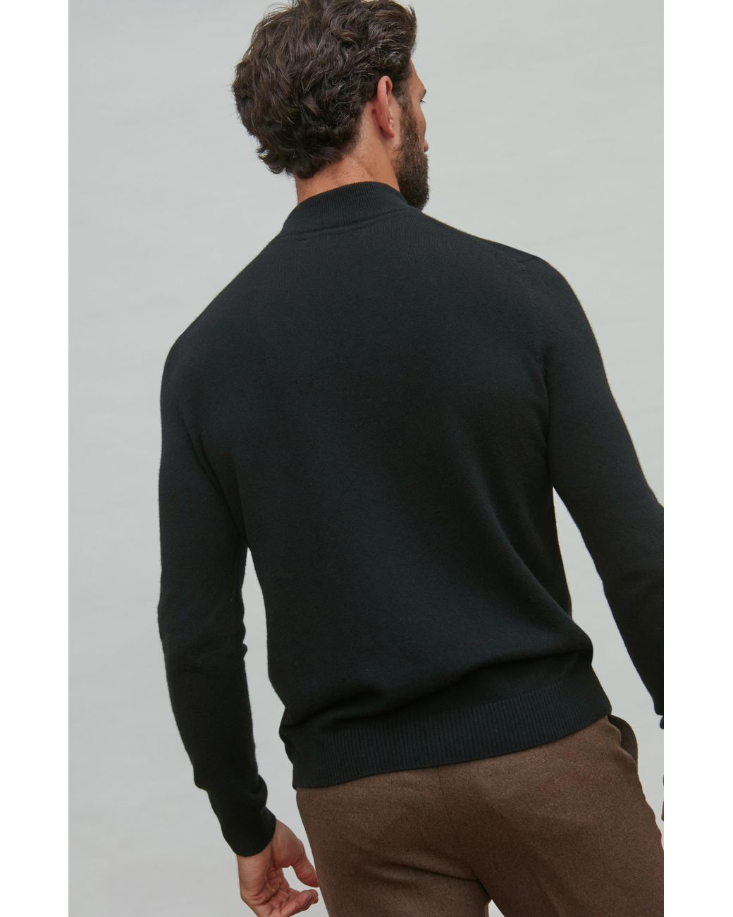 Paul James Knitwear Black Lightweight Merino Cashmere Tristan Mock Turtle Neck Jumper for men