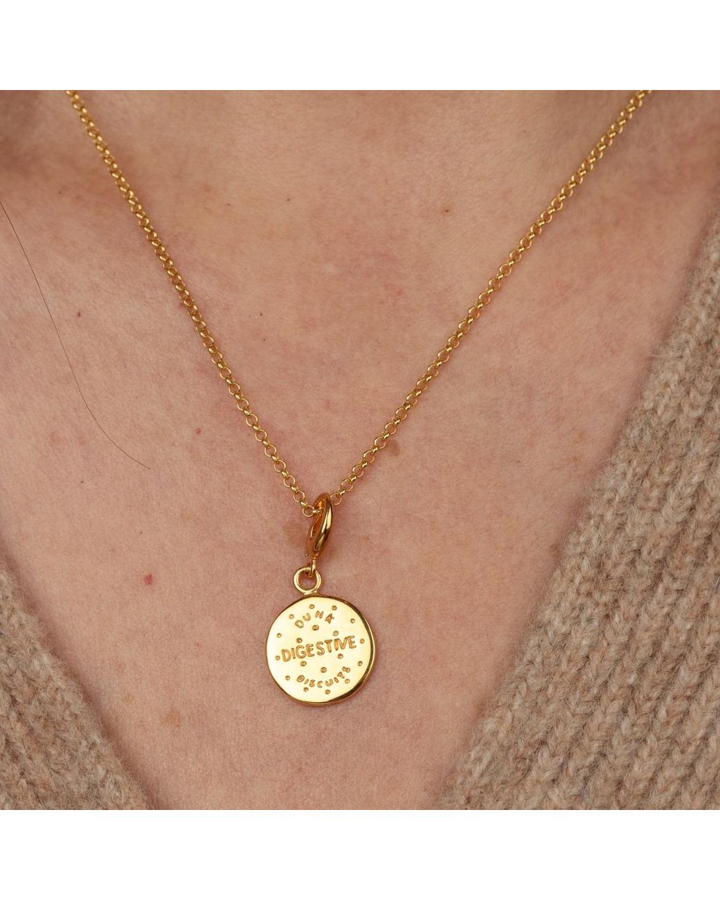 Lily Charmed Metallic Plated Digestive Biscuit Charm Necklace