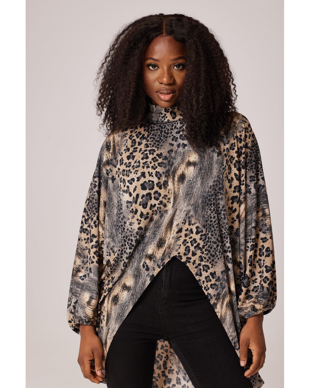 Lioness by Tf Gray Glitter Leopard Long Tunic