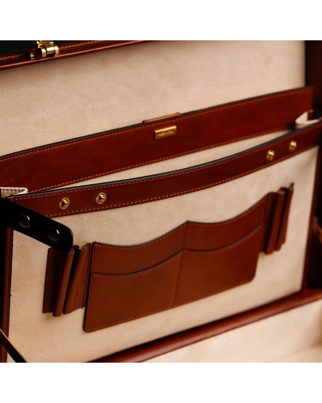Time Resistance Brown Cognac Leather Attaché Case Briefcase for men