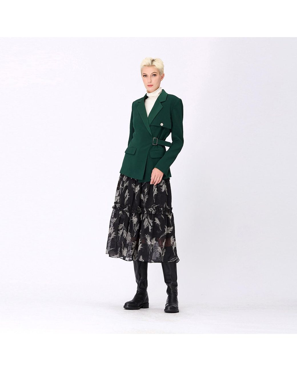Smart and Joy Black Tiered Panel Feather Print Skirt