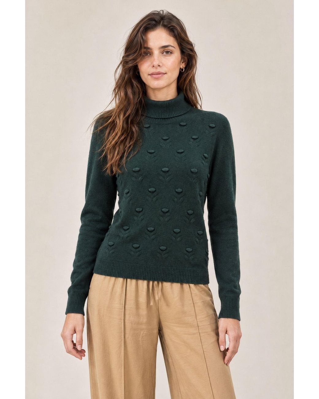 James Lakeland Green Floral Roll Neck Jumper