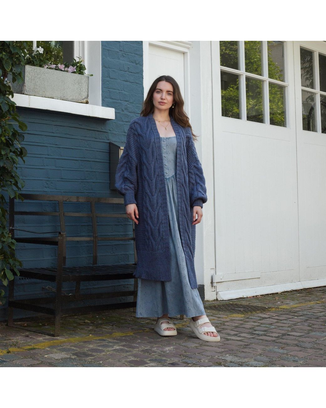 Cara & The Sky Blue Alex Cable Balloon Sleeve Maxi Cardigan