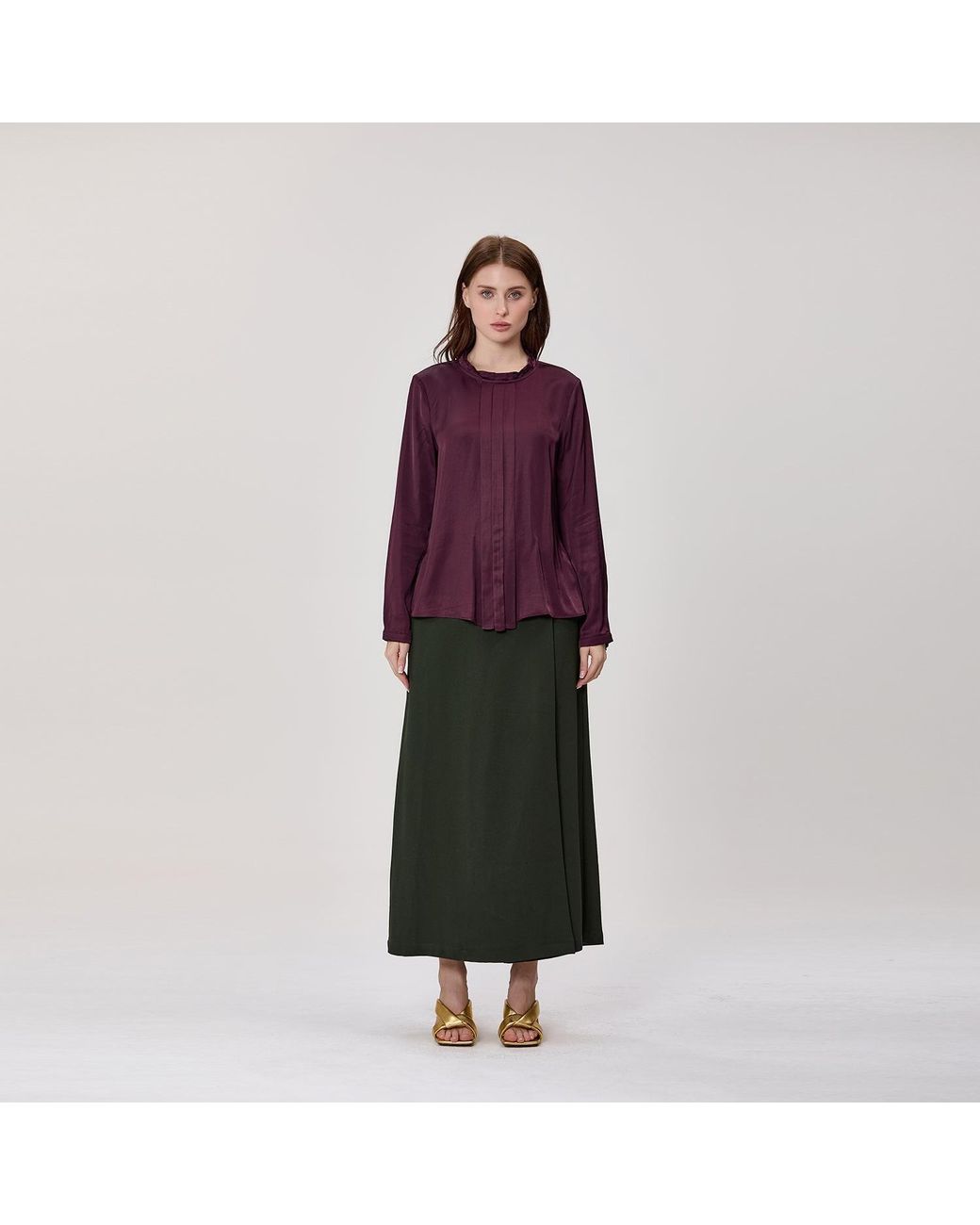 Smart and Joy Purple Long-Sleeved Blouse With Pleats