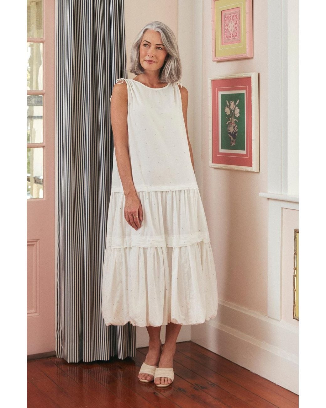 Adrift Clothing White Millie Reversible Bubble Hem Dress