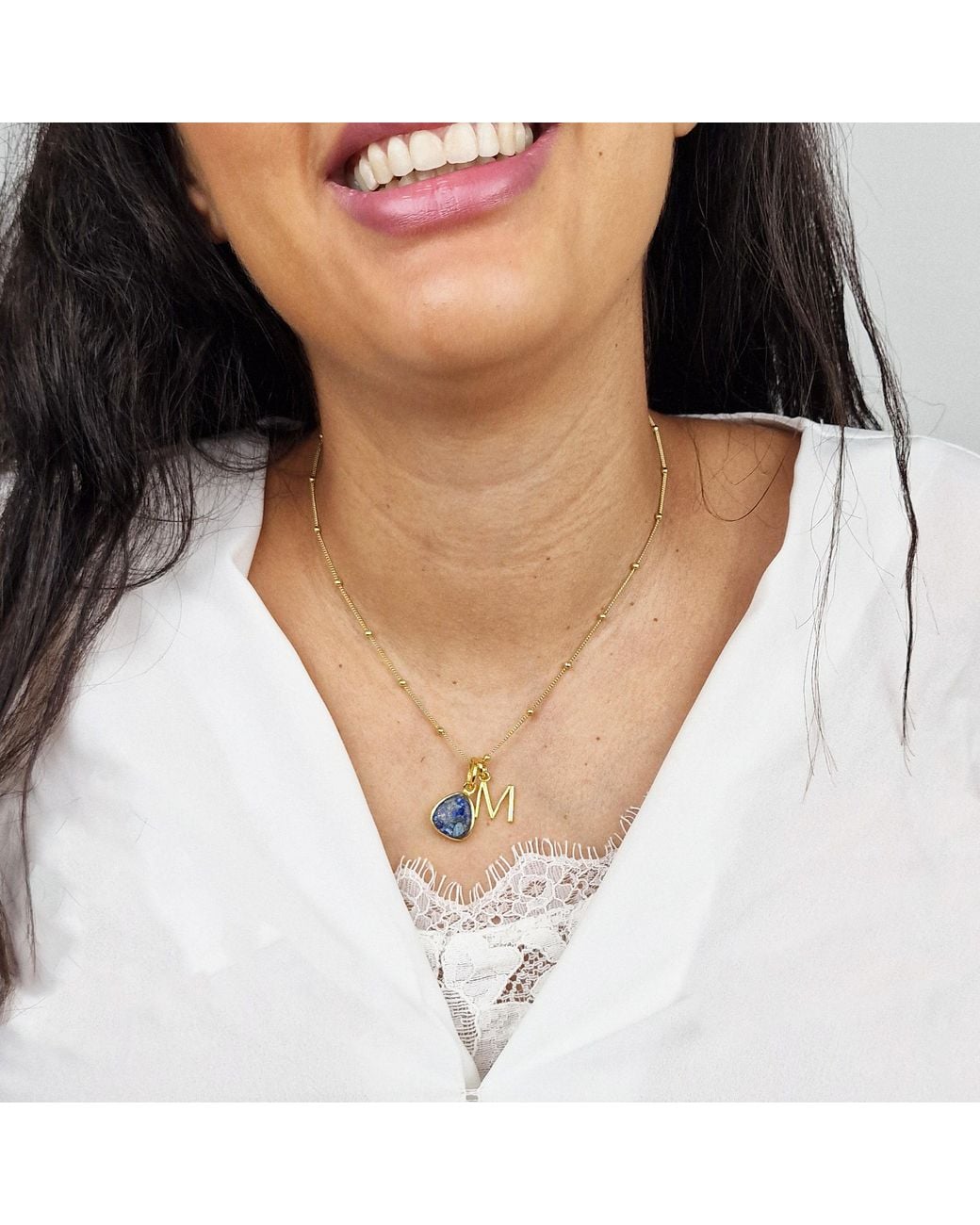 Sophelia Metallic Vermeil Plated Lapis Lazuli September Birthstone Initial Pendant Necklace