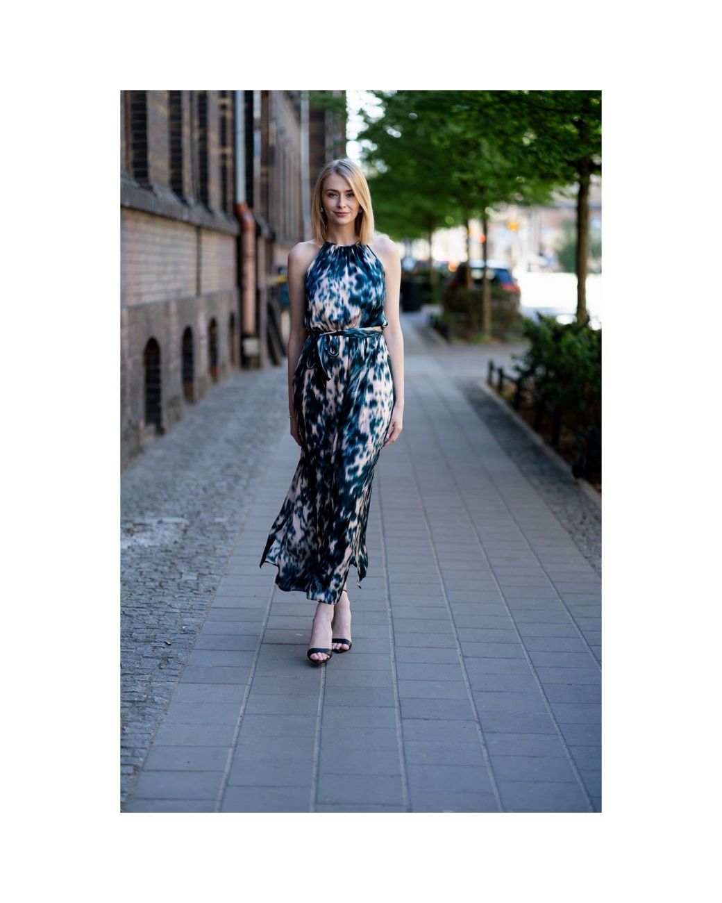 Oh!Zuza Blue Neutrals Echo Satin Viscose Maxi Dress With Belt