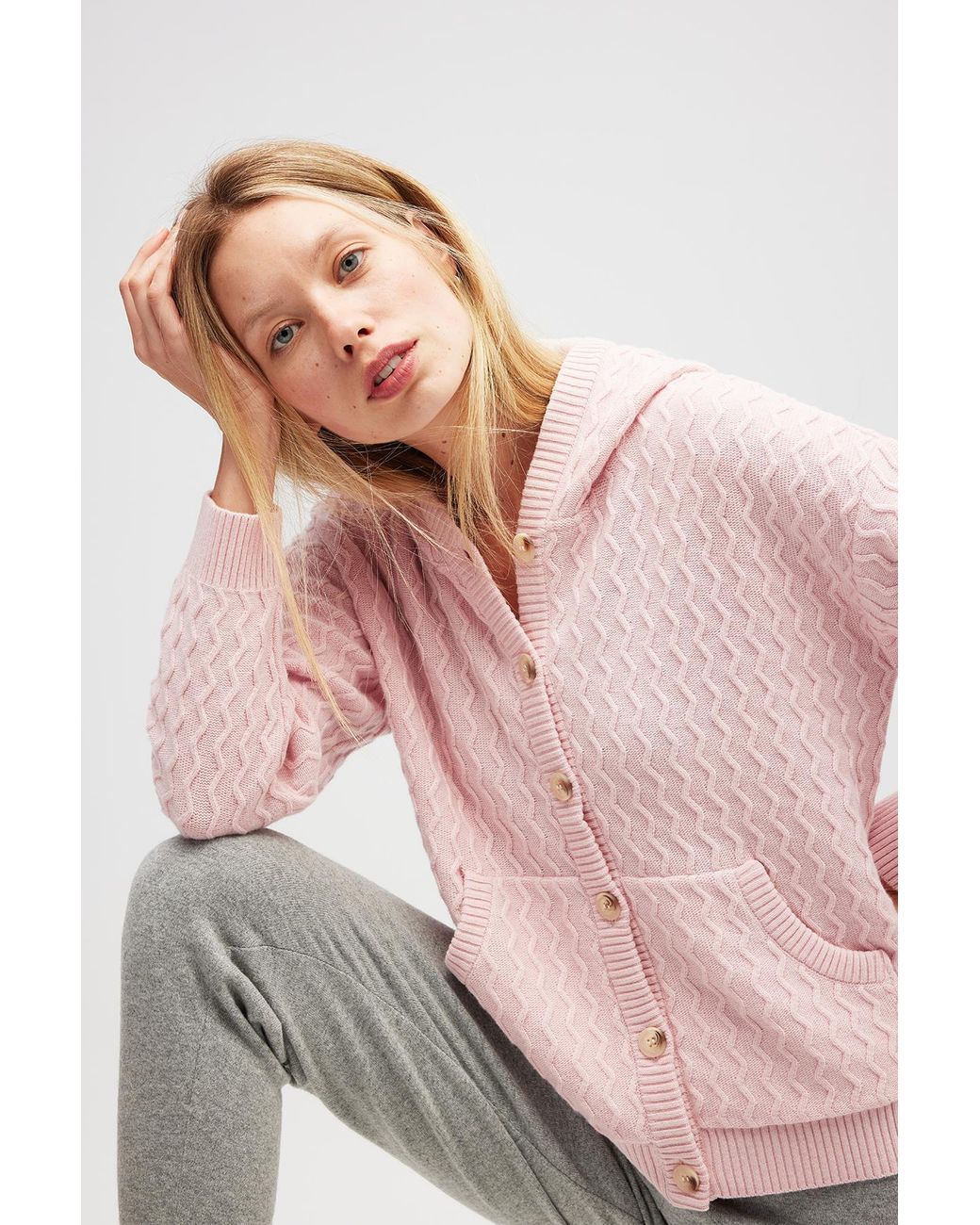 Peraluna Pink Yvonne Hooded Knit Cardigan
