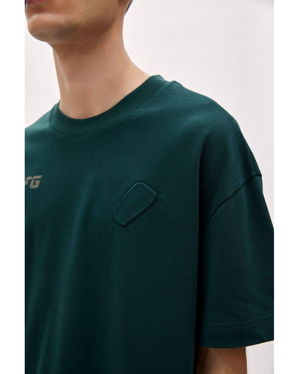 Pcfg Green Oversized Tee With Emboss Detail for men