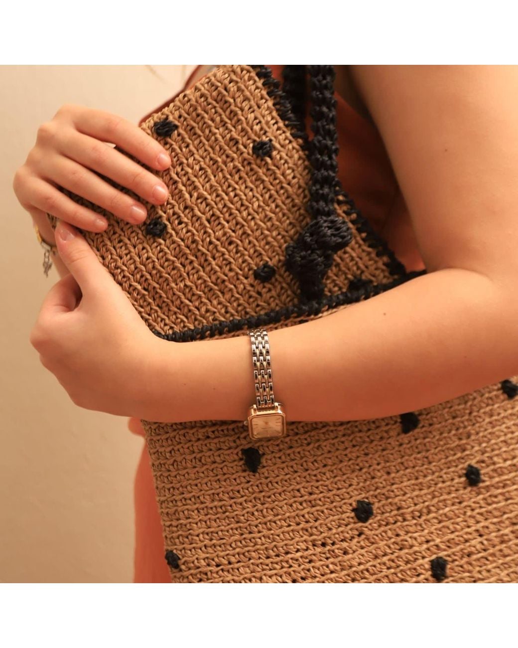 Springmoonatelier Brown Raffia Most Beautiful Polka Dot Beach Bag And Small Clutch Bag