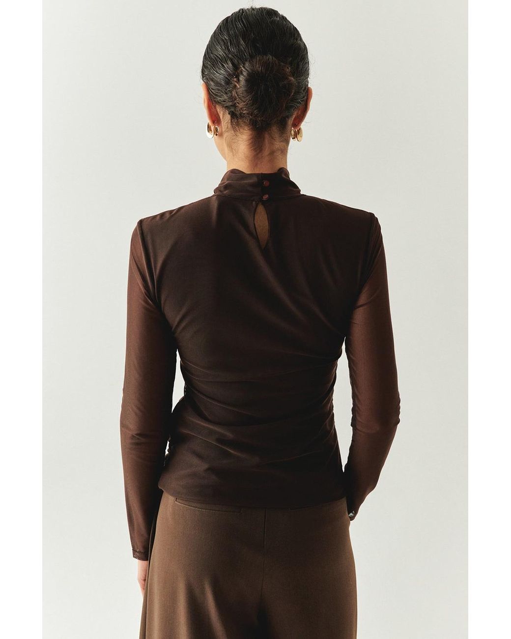 Exquise Black Drew Blouse Draped Mesh Turtleneck Blouse