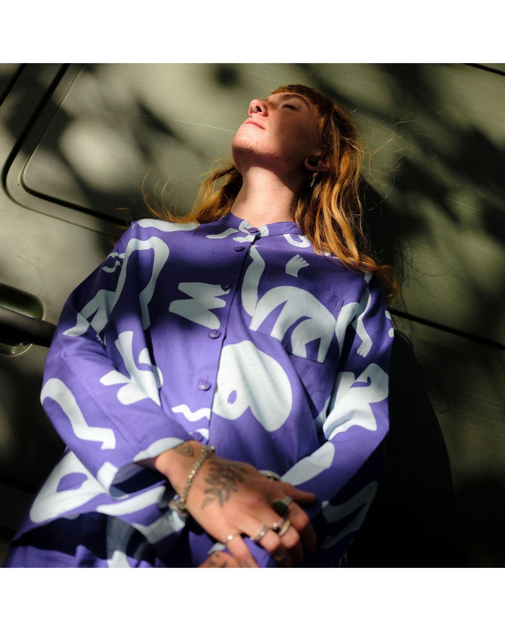 Wild Clouds Purple Organic Cotton & Linen Shirt