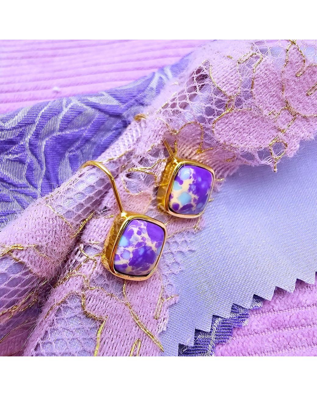Farra Purple Minimalist Square Shaped Imperial Jasper Hoop Earrings