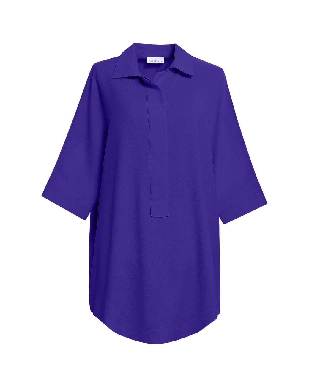 Perlavera Purple Pinoly Hidden Placket Three Quarter Sleeve Tunic