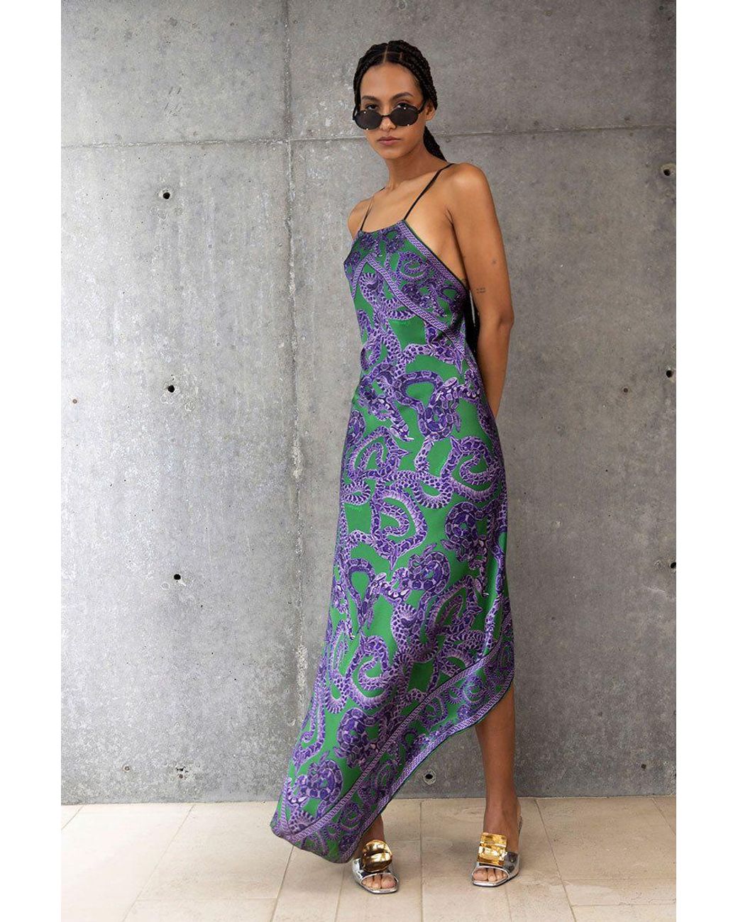 Monzlapur New York Blue Silk Snake Scarf Dress