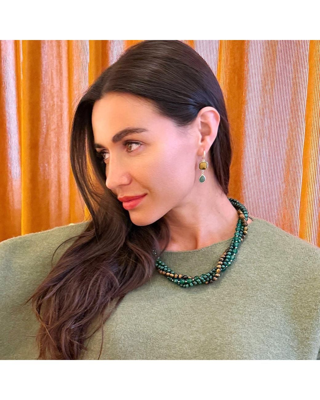 Farra Green Tiger-Eye Stone And Teardrop Aventurine Dangle Earrings
