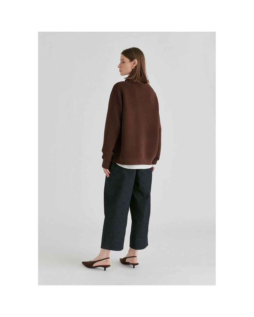 Paisie Brown Ribbed Jumper With Attached Scarf Tie