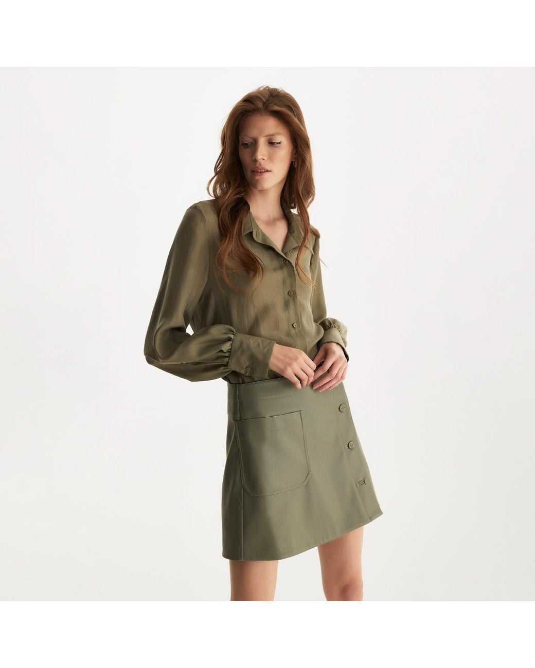 Lita Couture Green Button-Up Silk Shirt
