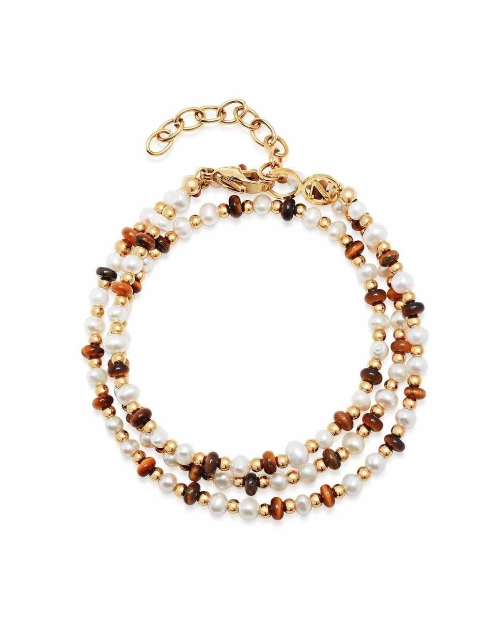 Nialaya Metallic Wrap Bracelet With Pearls, Tiger Eye, And for men