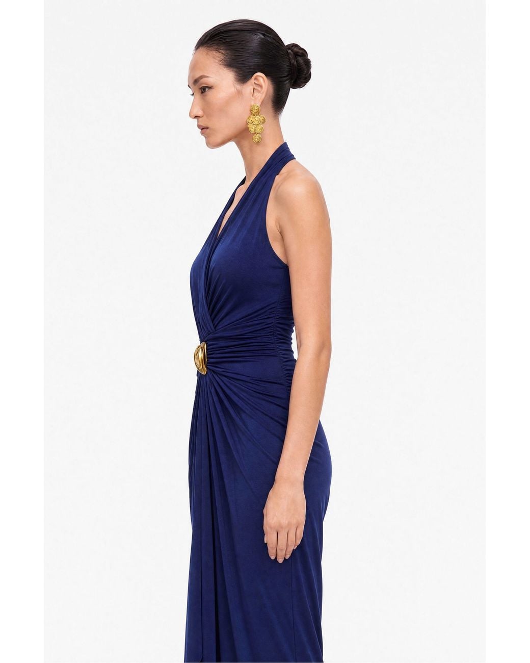 Nocturne Blue Buckle Detail Halter Neck Maxi Dress