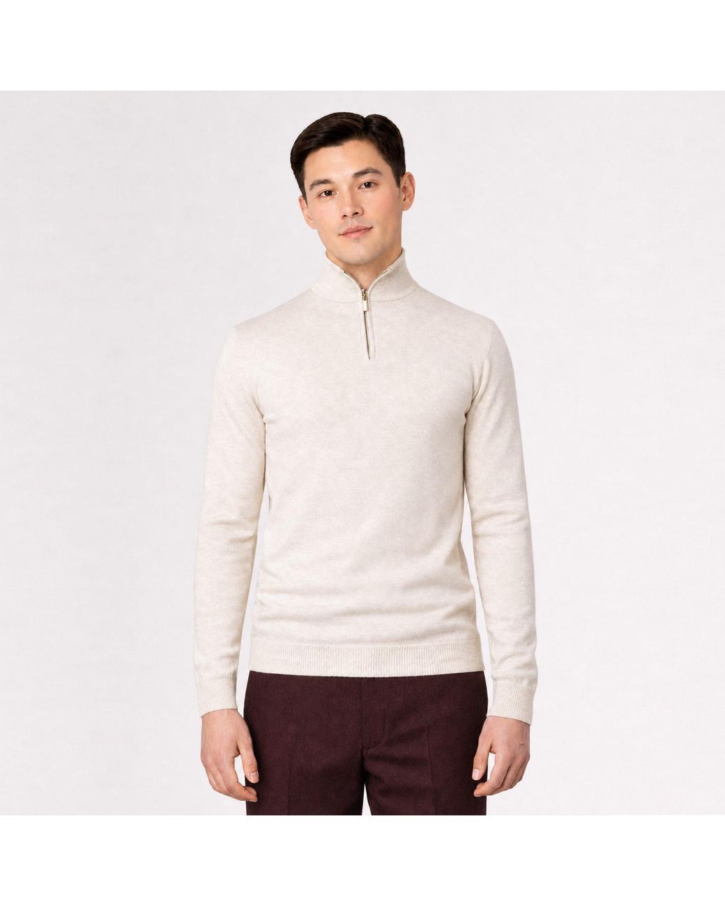 SEREN LONDON White Neutrals Half Zip Wool Jumper for men