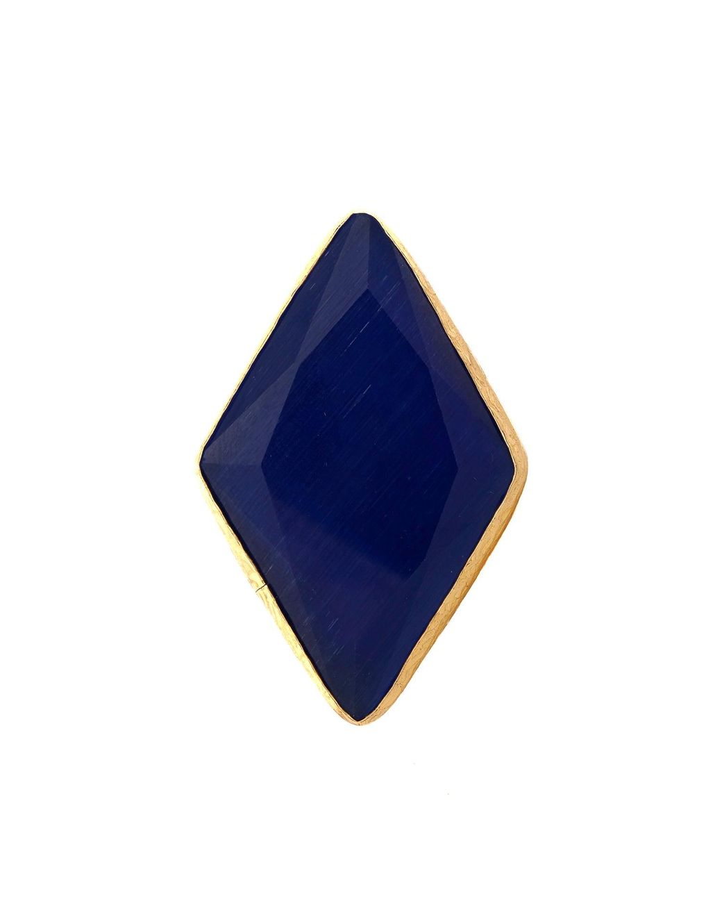 Ebru Jewelry Blue Stylish Cat Eye Stone Chunky Ring