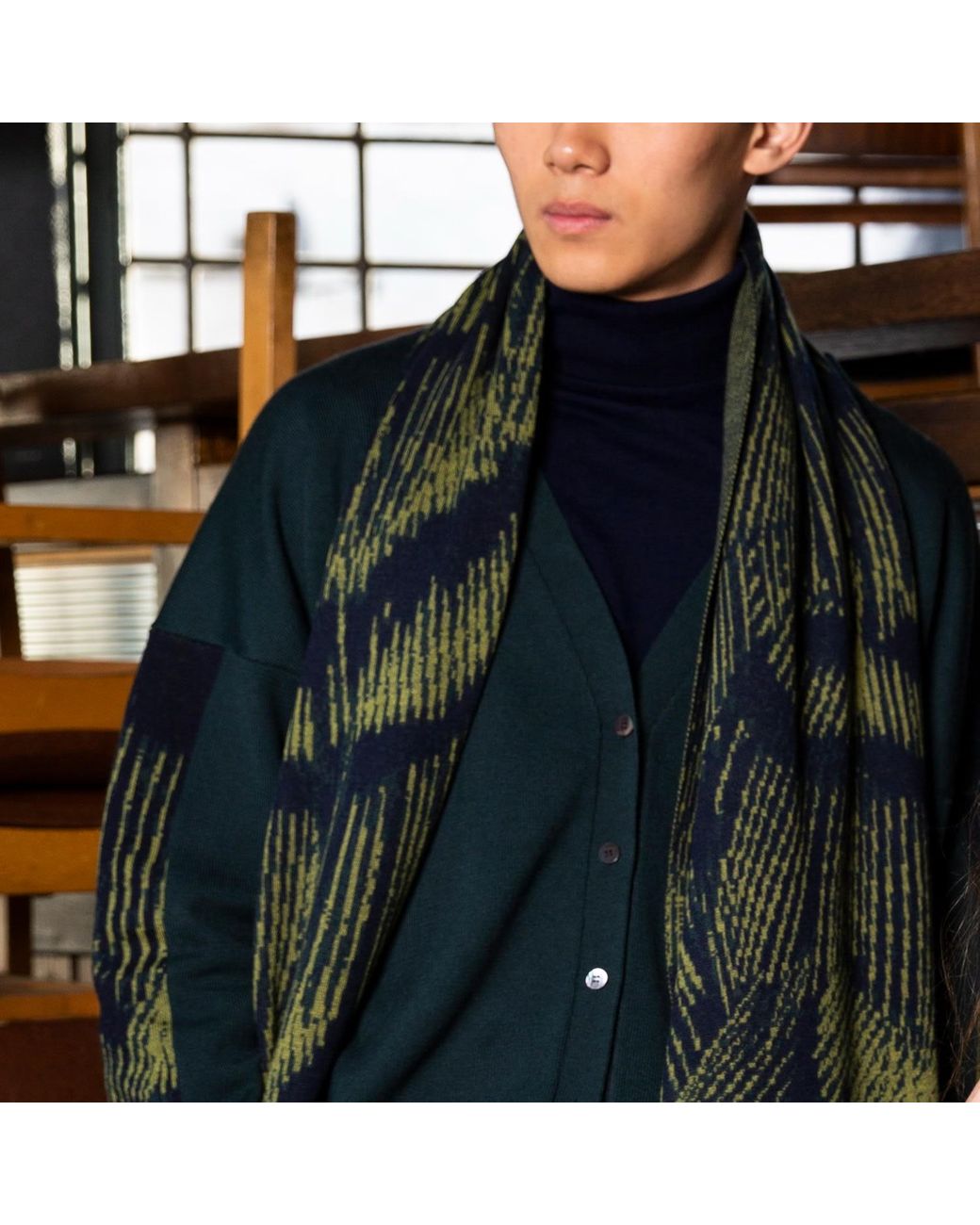 Essien & Emre Green Volucer Pattern Merino Wool Scarf Forest for men