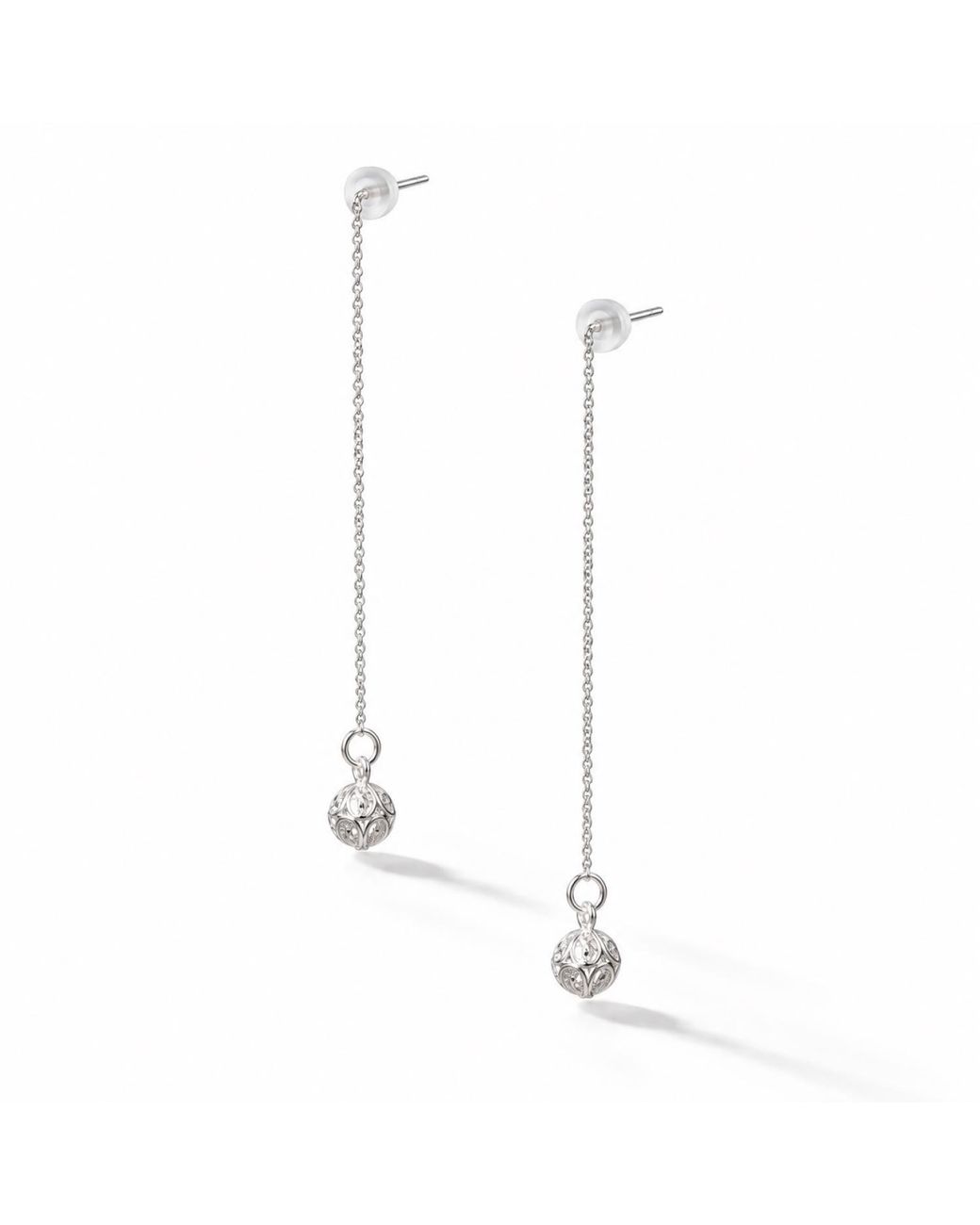 Yieon White Lucky Beads Fine Filigree Threader Earrings