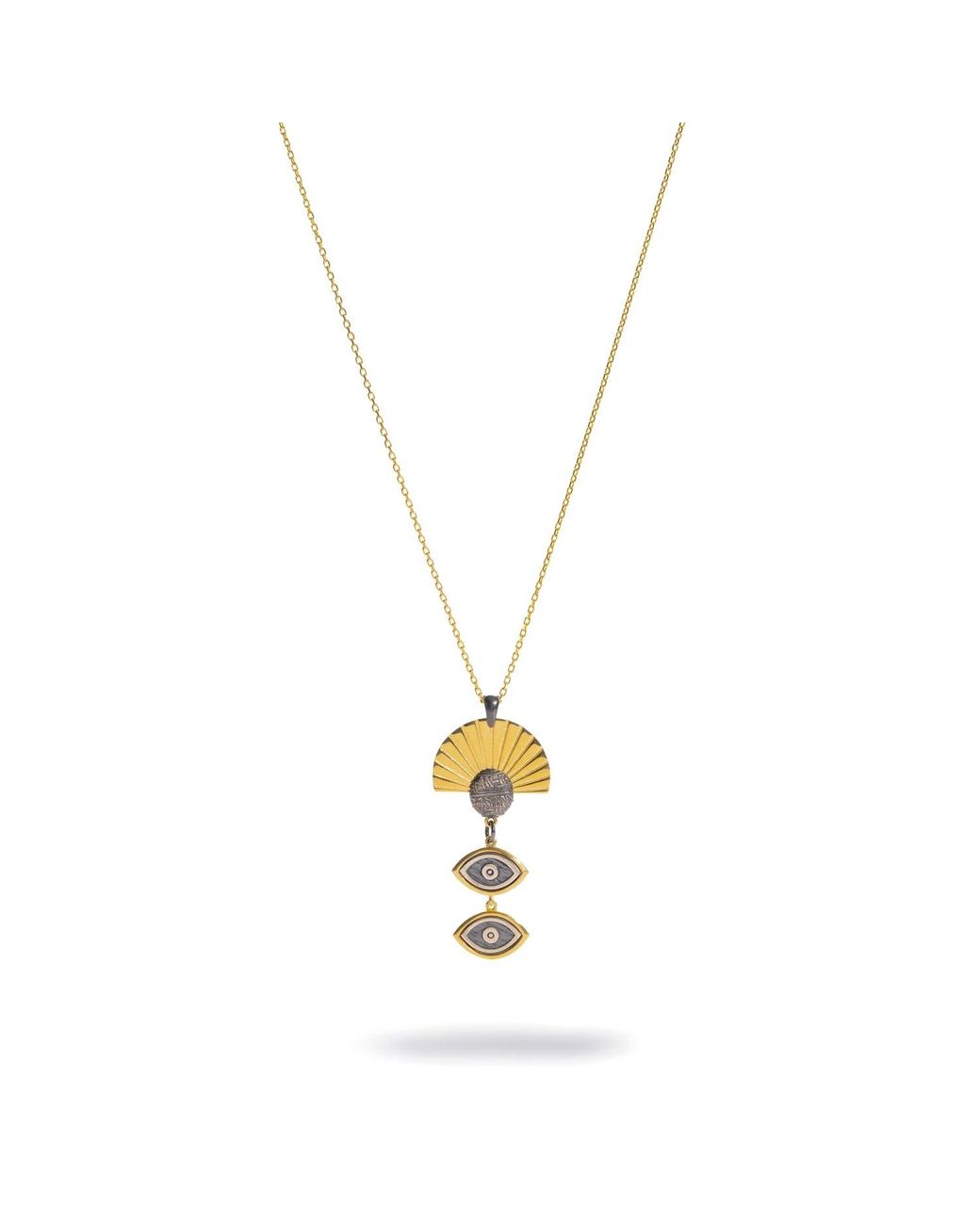 Ebru Jewelry Metallic Sun Ray Ancient Eye Two-Tone Pendant Necklace