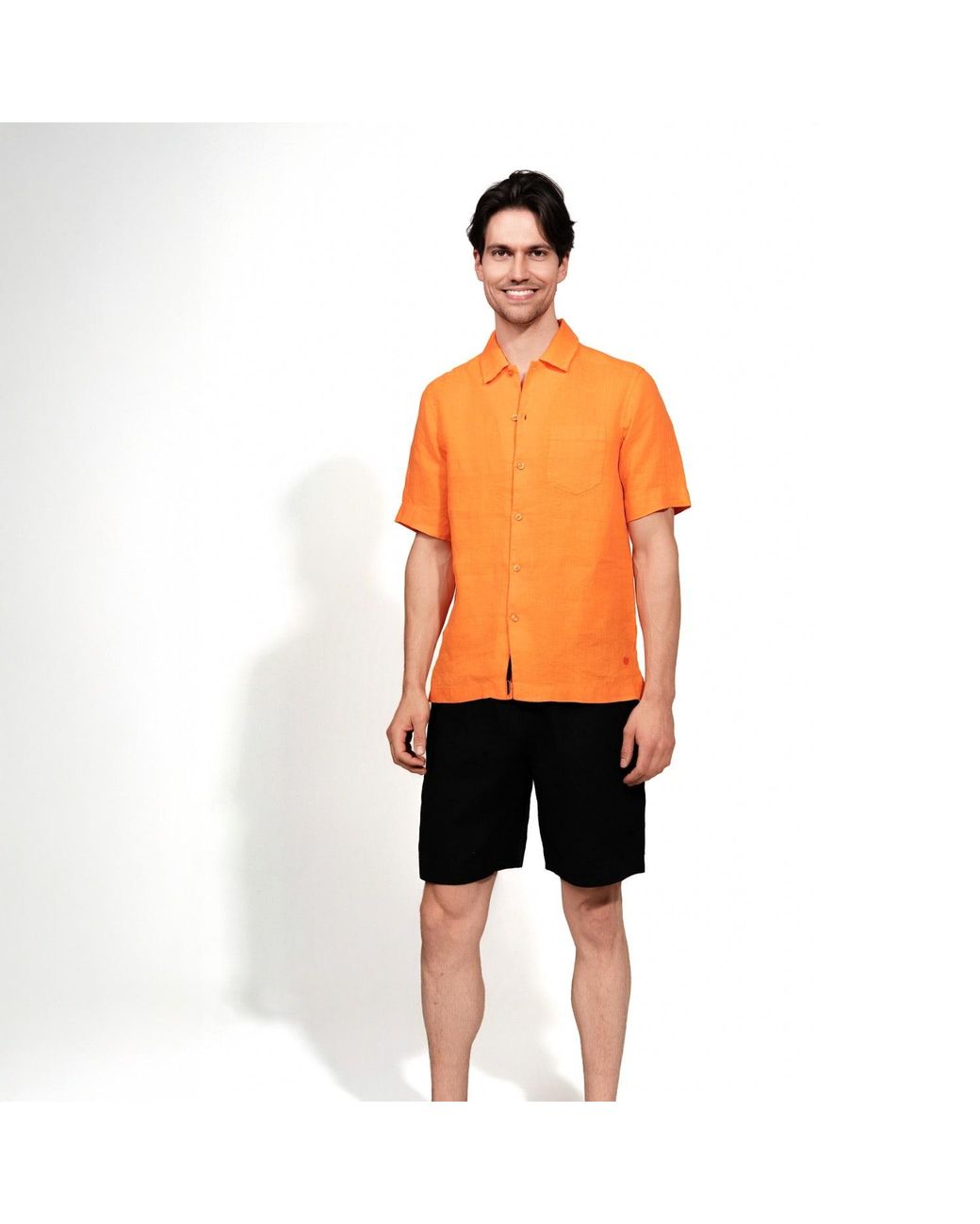 Maison Tangerine Orange Tangerine Linen Short Sleeve Shirt For for men