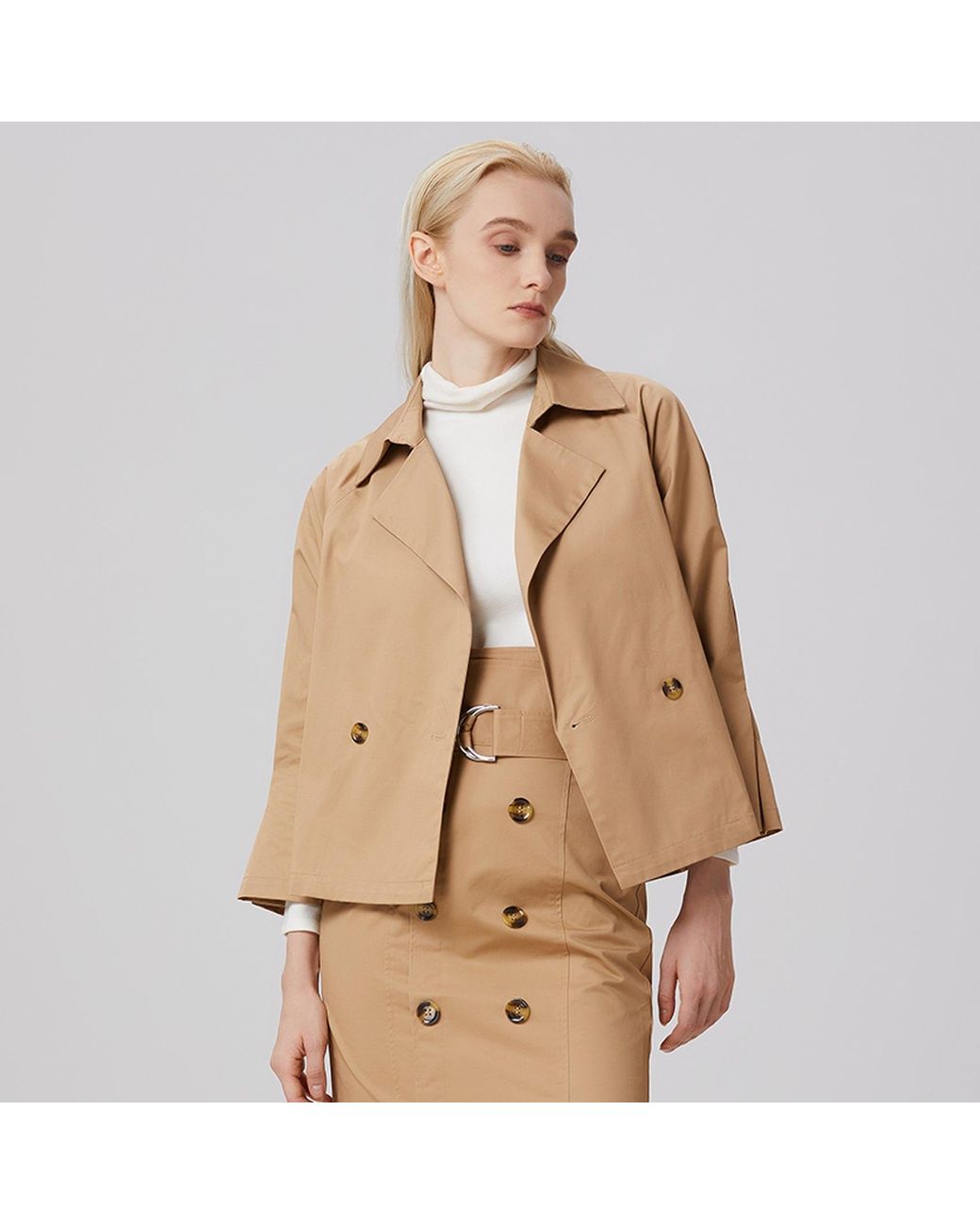 Smart and Joy Natural Double-Breasted Cotton Trench Jacket
