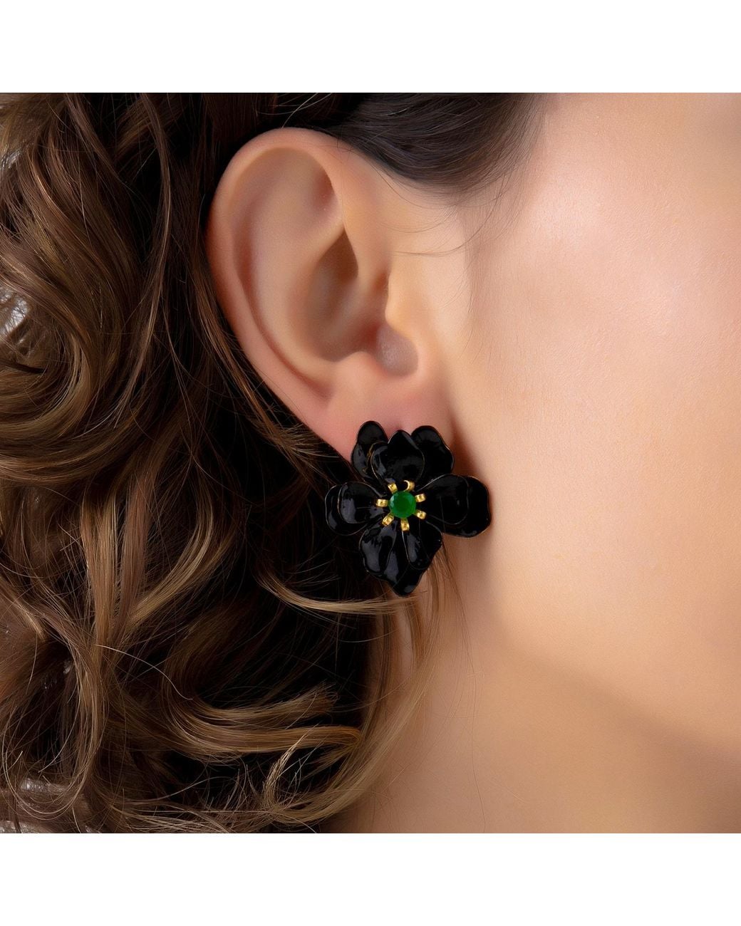 Milou Jewelry Black Violetta Flower Earrings