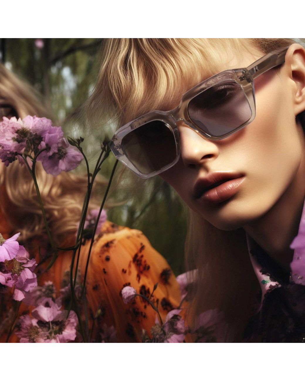The Avantguard Brown Neutrals Wildflower Limestone Square Sunglasses