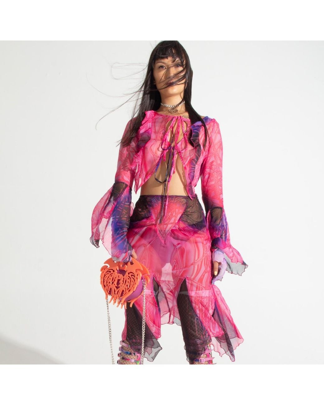 Paloma Lira Pink Cherry Crystal Chiffon Top