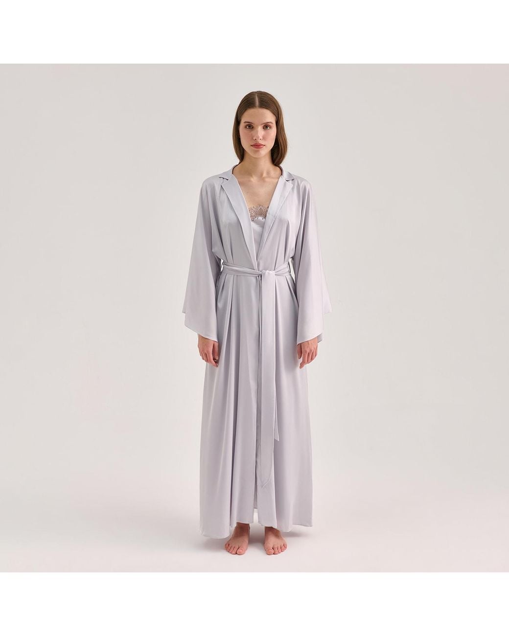 Avenue 8 Blue Silk Maxi Collar Robe