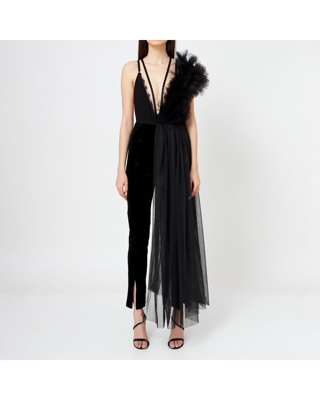 LIA ARAM Black Lace Deconstructed Ruffled Bodysuit