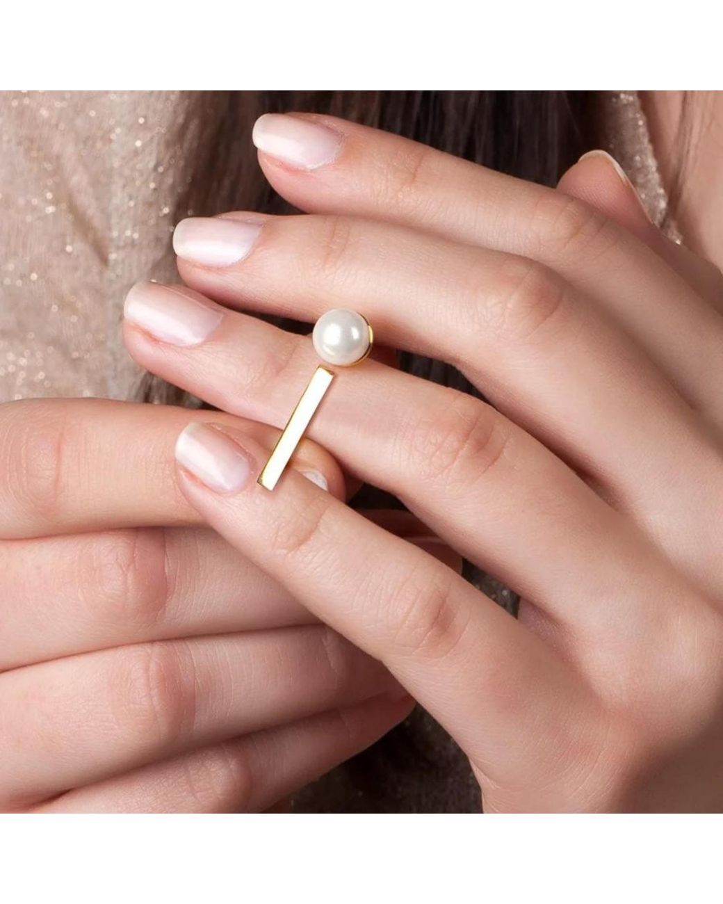 LINYA JEWELLERY Metallic Pearl Ribbon Adjustable Ring