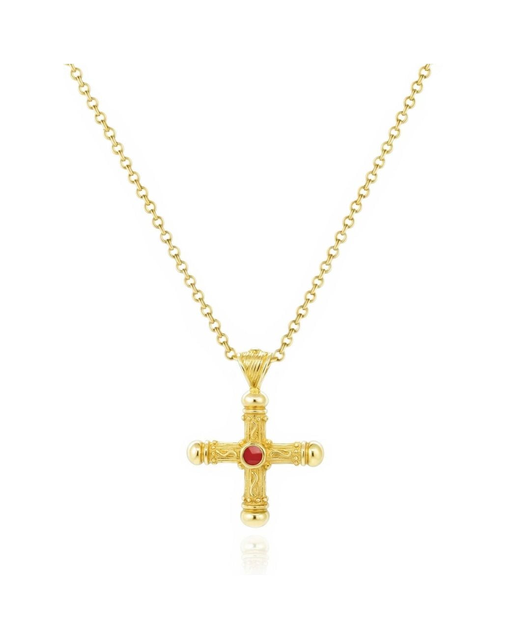 Unaloe Metallic Sakros Cross Vermeil Necklace With Natural Coral – Luxury Religious Jewelry