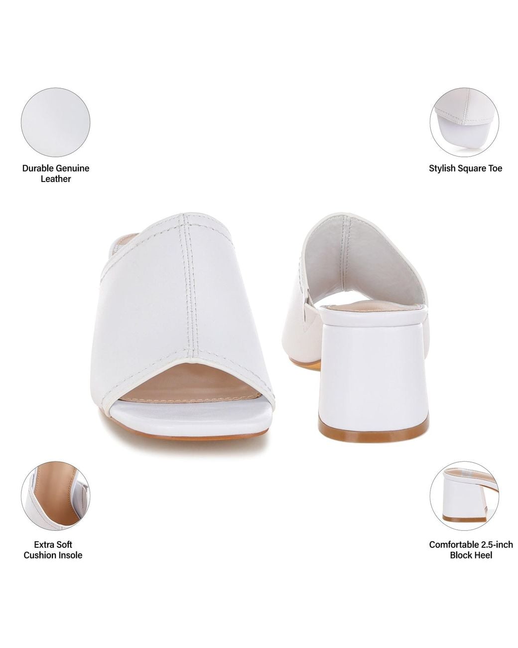 Rag & Co White Wuling Slip-On Soft Leather Heels