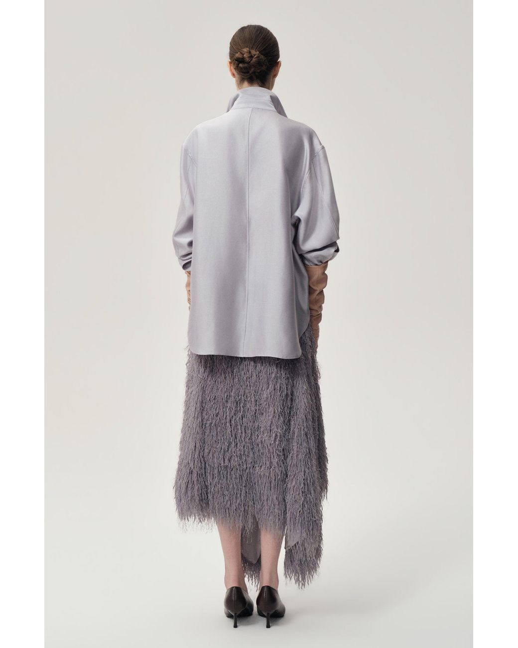 FRONT ROW SHOP Gray Stud-Embellished Shirt Pale
