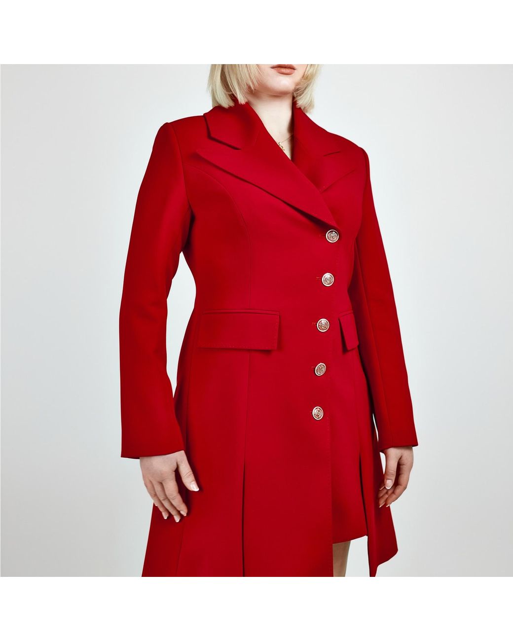 Femponiq Red Asymmetric Pleated Blazer Dress