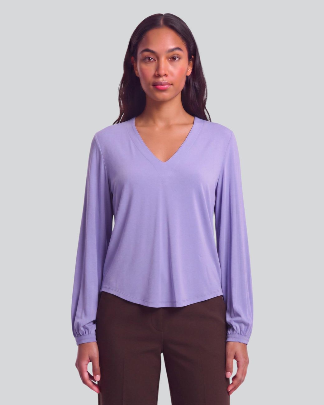 Lords of Harlech Blue Val Dawn Lyocell Stretch V-Neck Top