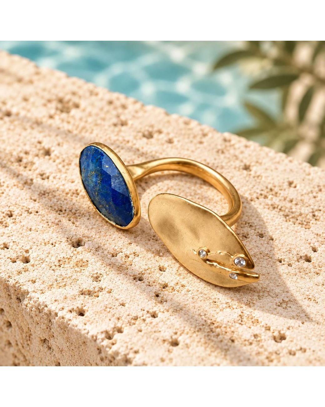 Rare Matters Jewelry Metallic Faceted Lapis Lazuli Statement Ring-Plated Open Band Ring