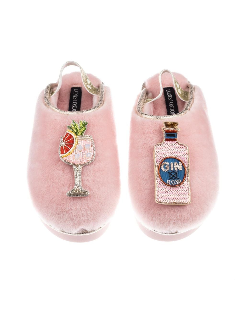 Laines London Pink Flatform Cloud Closed Toe Slippers With Rosa & Grapefruit Gin Brooches