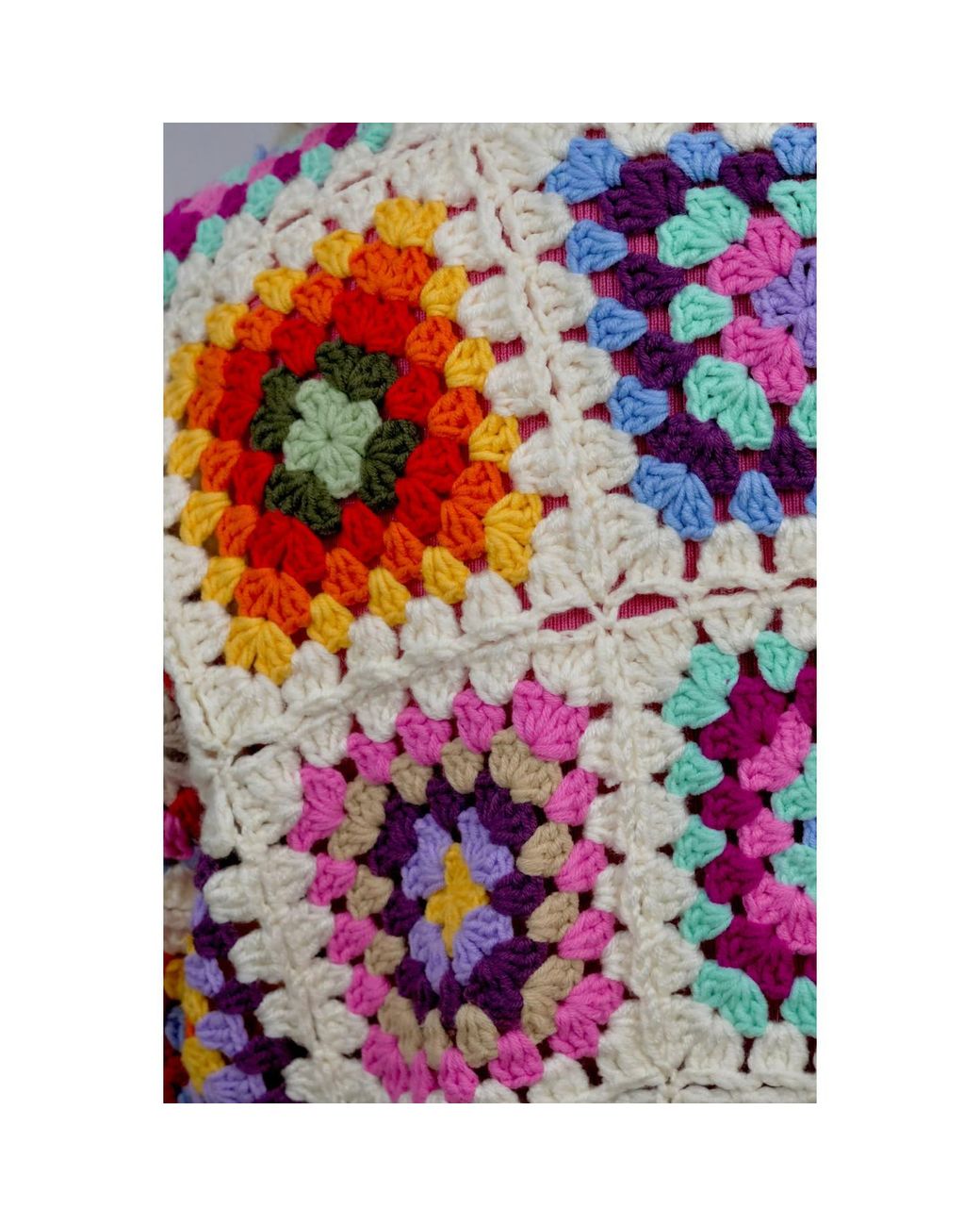 Ana Chic Red Multicolour Granny Square Handmade Crochet Cardigan