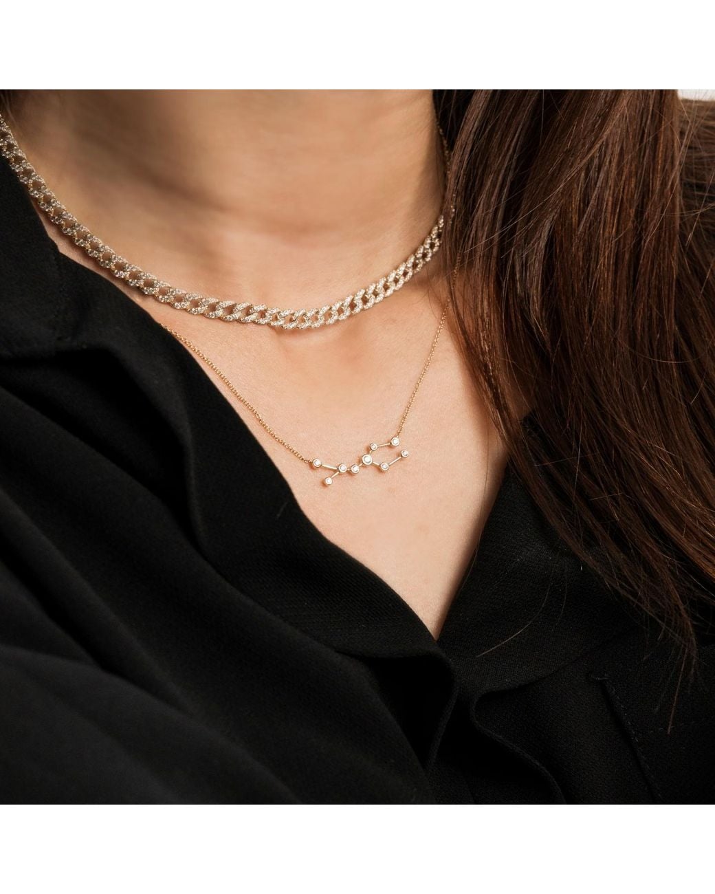 Genevieve Collection Metallic Gemini Zodiac Constellation Necklace 18K & Diamond